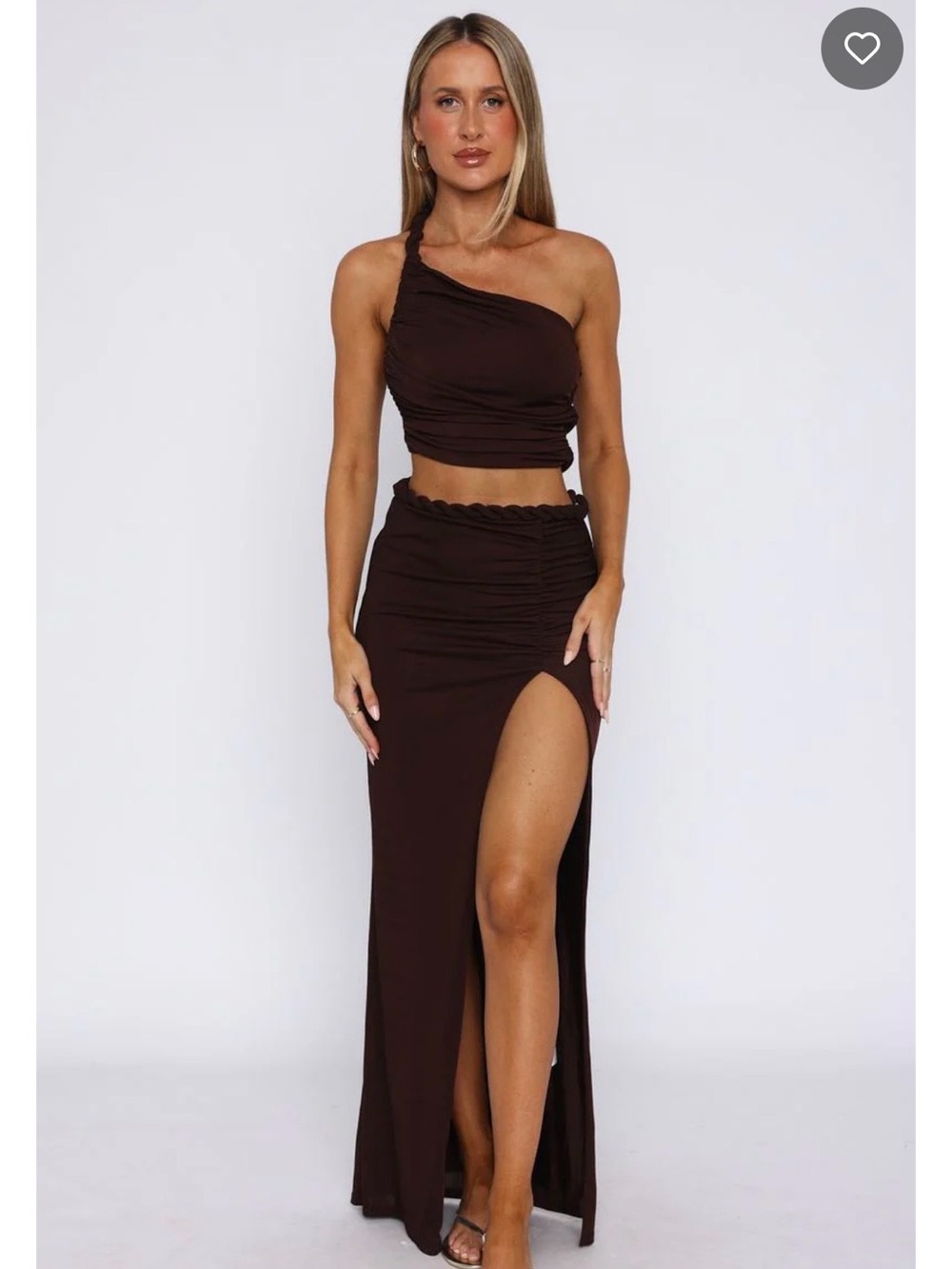 White Fox Boutique Chocolate Brown Ruched Two-Piece Set